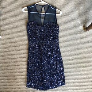 Parker Blue Beaded Dress with Mesh